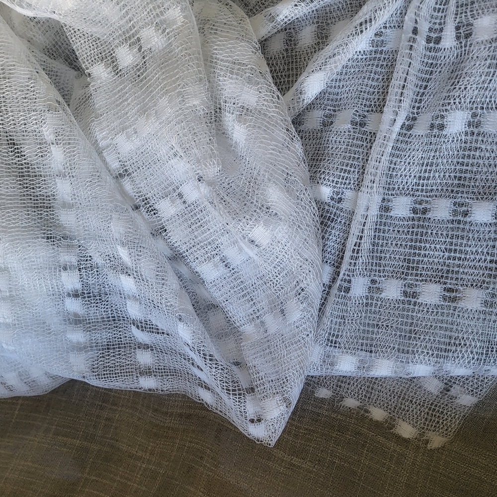 FABRIC NEW White Sheer Checkered Textile- 2 of each 3 Length Sizes  All 108" W